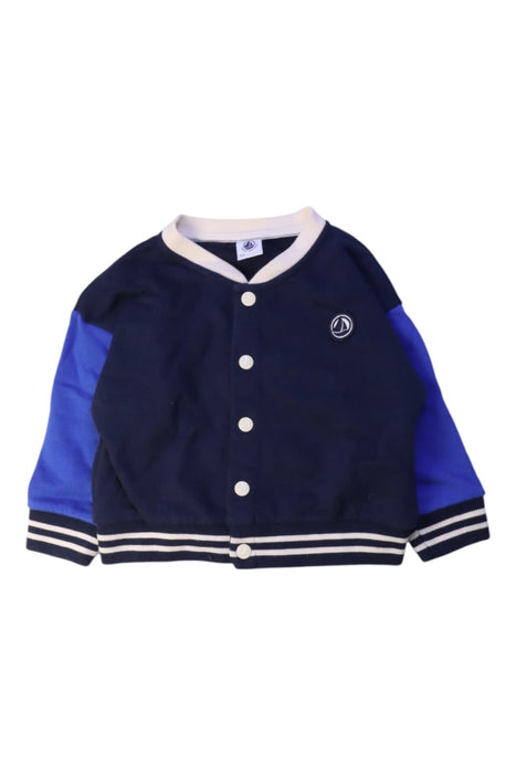 A Navy Buttoned Sweatshirts from Petit Bateau in size 12-18M for boy. (Front View)