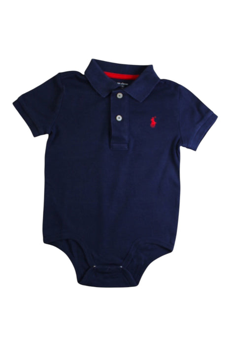 A Navy Short Sleeve Bodysuits from Ralph Lauren in size 12-18M for boy. (Front View)