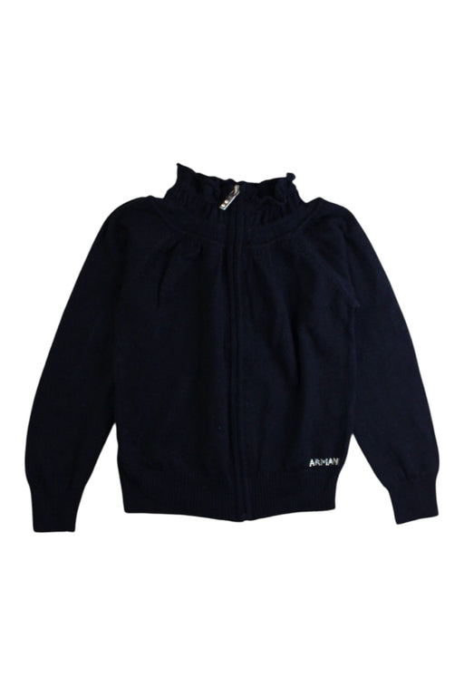 A Navy Zippered Sweatshirts from Armani in size 4T for girl. (Front View)