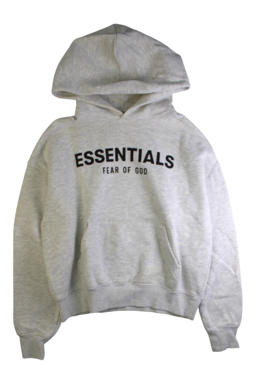 A Grey Hooded Sweatshirts from Fear of God Essentials in size 8Y for boy. (Front View)