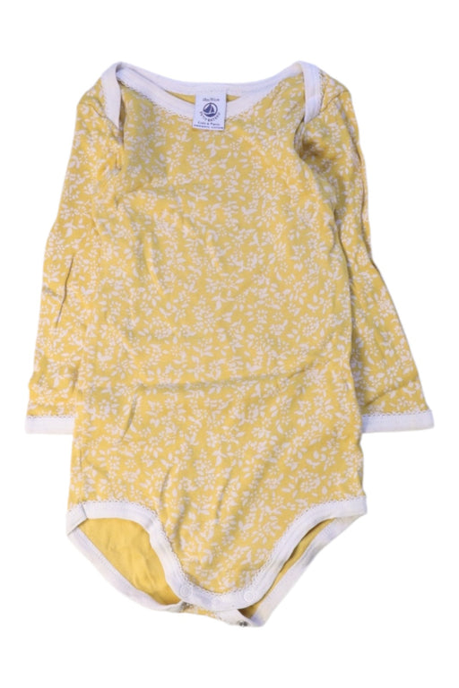 A Yellow Long Sleeve Bodysuits from Petit Bateau in size 12-18M for girl. (Front View)