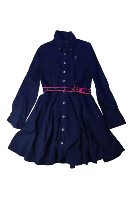 A Navy Long Sleeve Dresses from Polo Ralph Lauren in size 7Y for girl. (Front View)