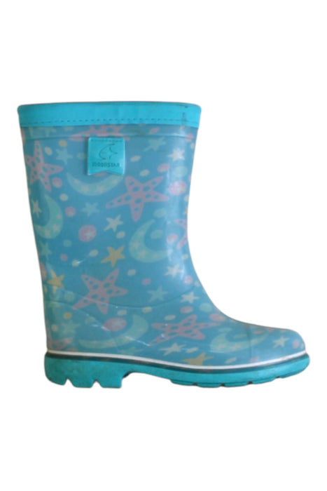 A Blue Rain Boots from Moonstar in size 5T for girl. (Front View)