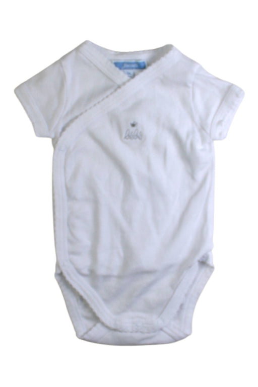 A White Short Sleeve Bodysuits from Jacadi in size 0-3M for boy. (Front View)