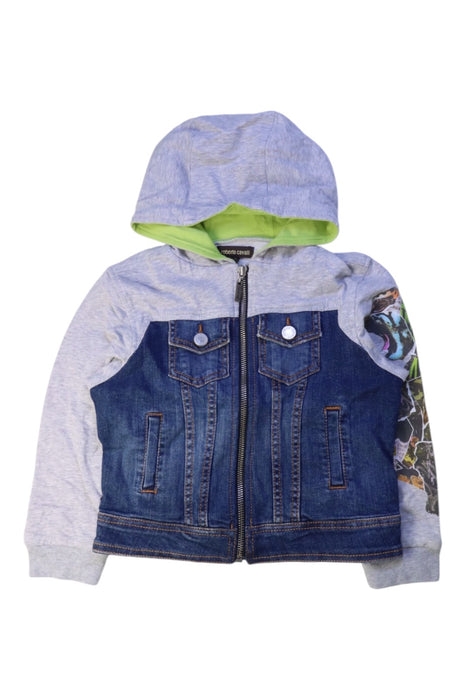 A Blue Lightweight Jackets from Roberto Cavalli in size 4T for boy. (Front View)