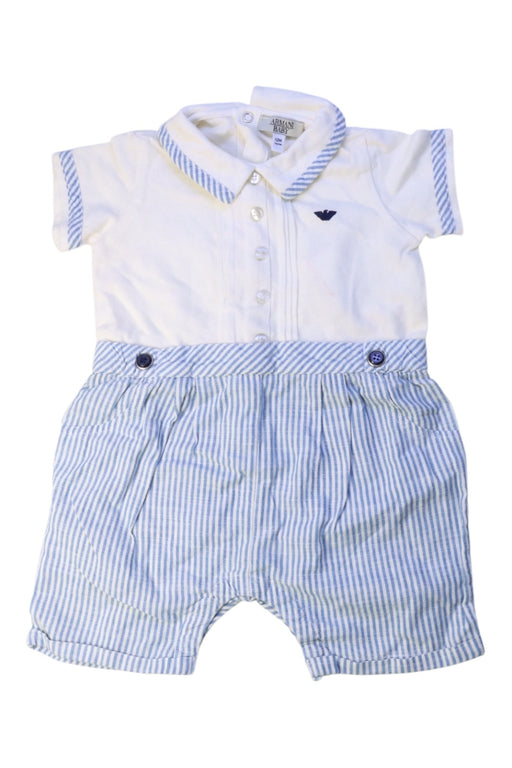 A White Short Sleeve Rompers from Armani in size 6-12M for boy. (Front View)