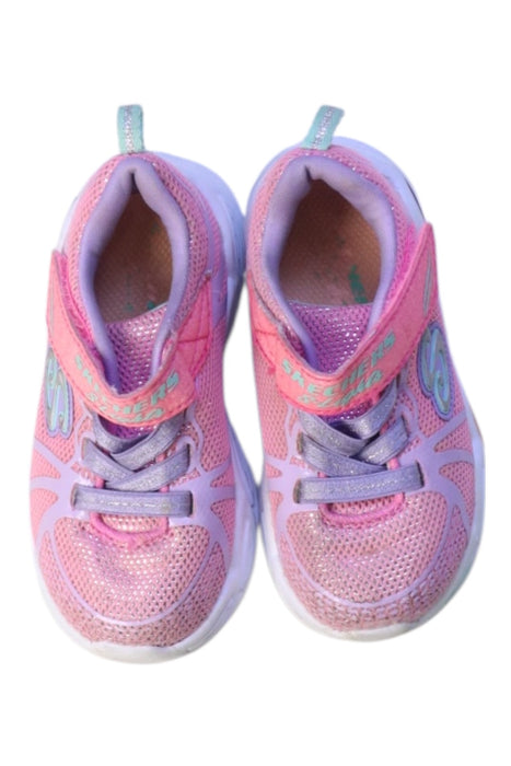 A Pink Sneakers from Skechers in size 3T for girl. (Back View)