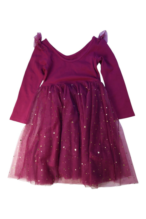 A Burgundy Long Sleeve Dresses from EleStory in size 5T for girl. (Back View)