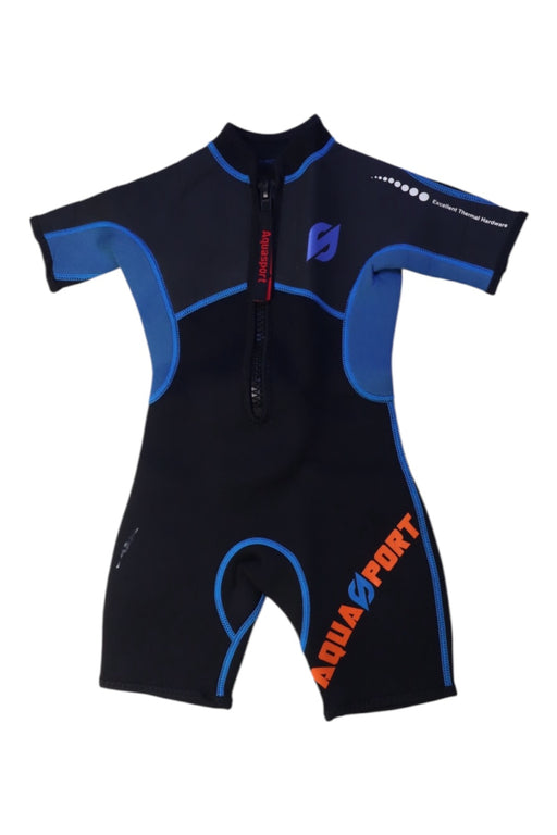 A Black Wetsuits from Aquasport in size 2T for boy. (Front View)