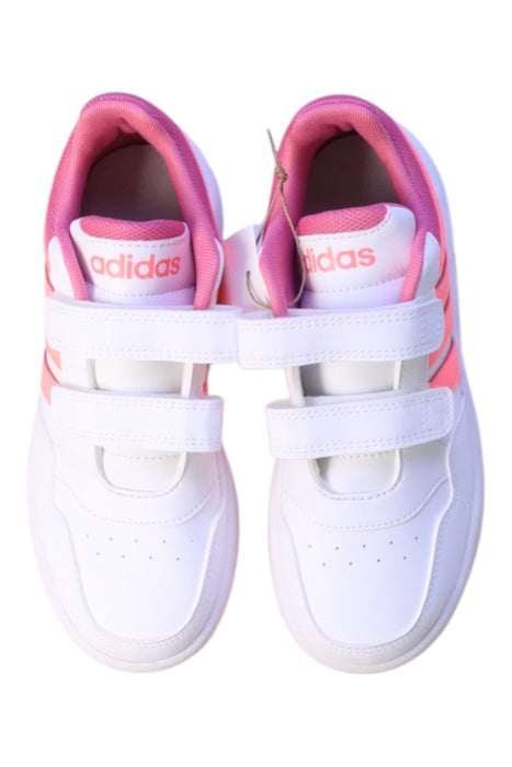 A White Sneakers from Adidas in size 7Y for girl. (Back View)