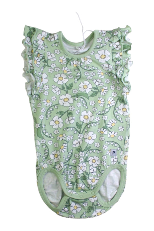 A Green Sleeveless Bodysuits from Polarn O. Pyret in size 3-6M for girl. (Front View)