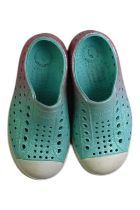 A Pink Slip Ons from Native Shoes in size 3T for girl. (Back View)