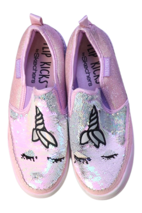 A Pink Slip Ons from Skechers in size 7Y for girl. (Back View)