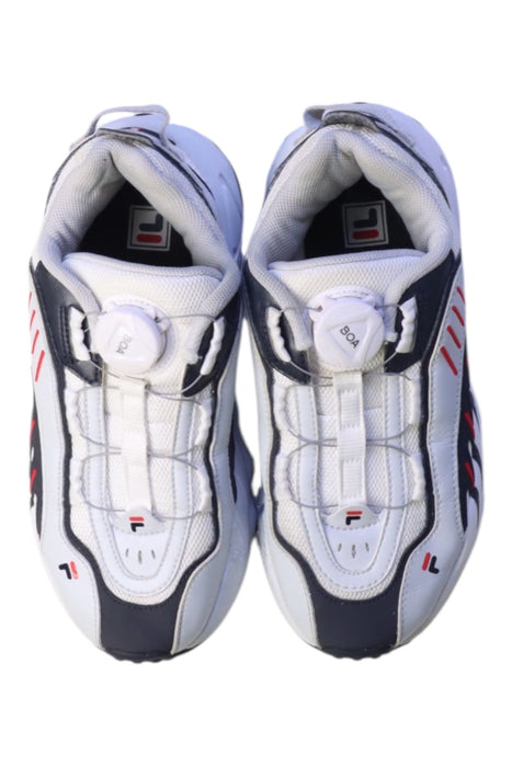 A White Sneakers from Fila in size 9Y for girl. (Back View)
