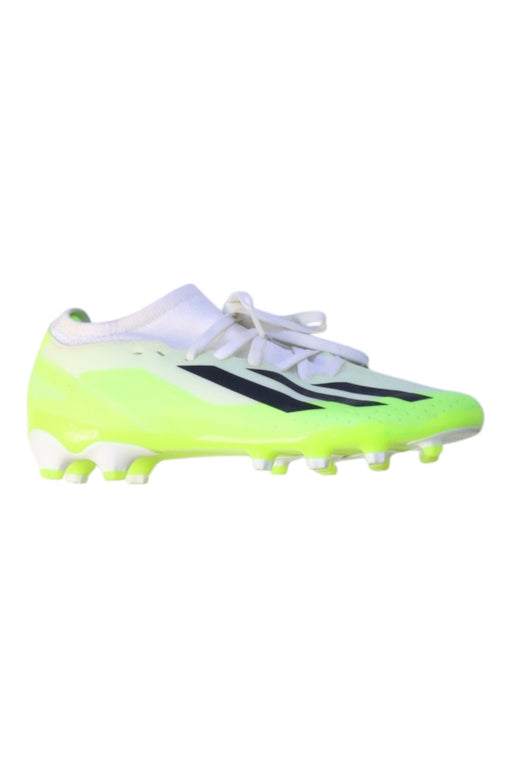 A White Cleats/Soccer Shoes from Adidas in size 10Y for boy. (Front View)