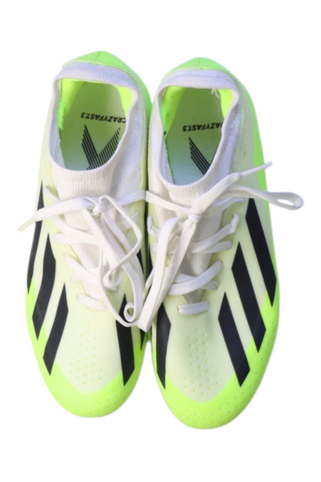 A White Cleats/Soccer Shoes from Adidas in size 10Y for boy. (Back View)