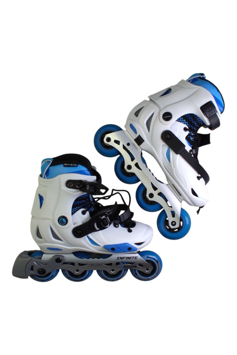 A Blue Scooters Rollerblades & Skateboards from Micro in size 7Y for boy. (Back View)