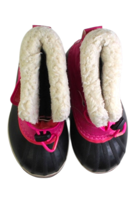A Black Winter Boots from Sorel in size 5T for girl. (Back View)