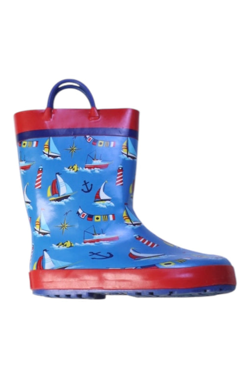 A Blue Rain Boots from Stephen Joseph in size 6T for boy. (Front View)