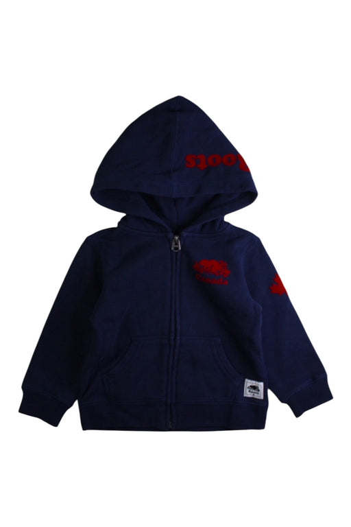 A Navy Zippered Sweatshirts from Roots in size 18-24M for boy. (Front View)