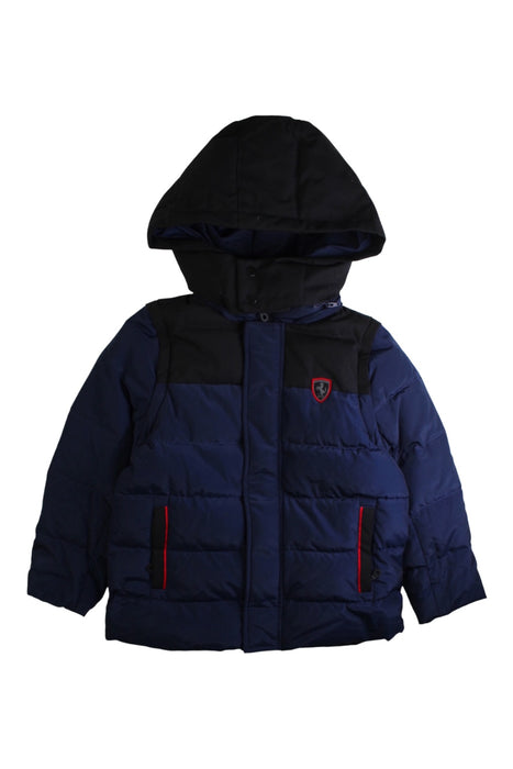 A Blue Puffer/Quilted Jackets from Ferrari in size 5T for boy. (Front View)