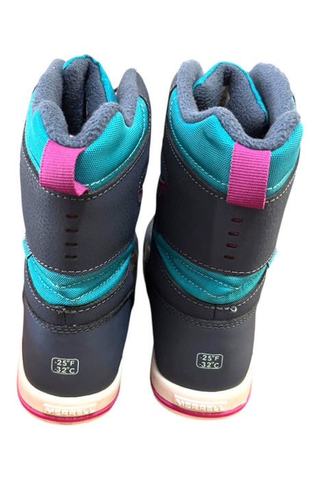 A Navy Winter Boots from Merrell in size 11Y for girl. (Back View)