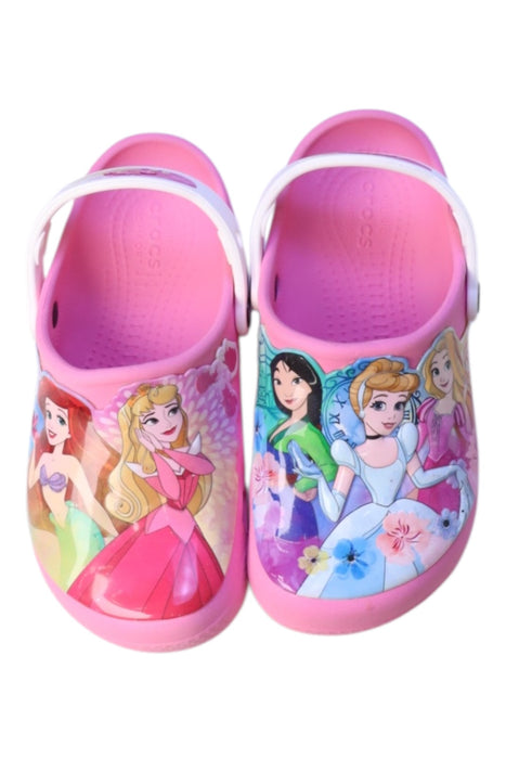 A Pink Sandals from Crocs in size 7Y for girl. (Back View)
