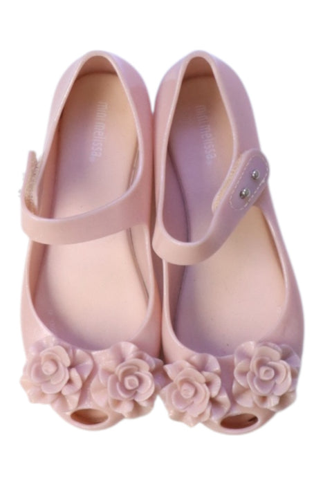A Pink Flats from Mini Melissa in size 6T for girl. (Back View)