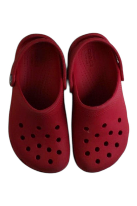 A Red Slip Ons from Crocs in size 5T for neutral. (Back View)