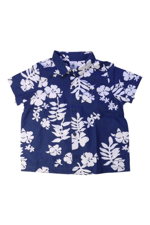 A Navy Short Sleeve Shirts from Petit Bateau in size 4T for boy. (Front View)