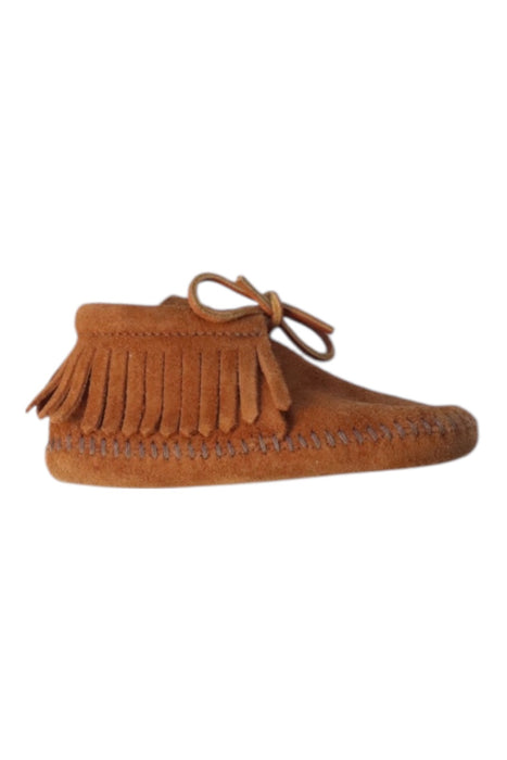 A Brown Loafers & Moccasins from Minnetonka in size 18-24M for boy. (Front View)