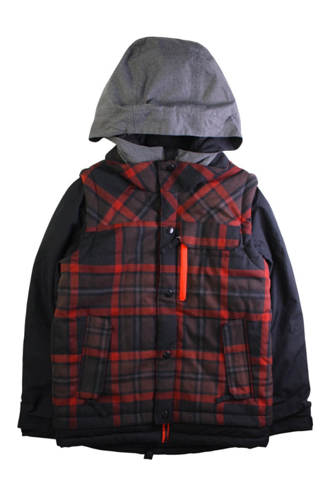 A Red Puffer/Quilted Jackets from 686 in size 7Y for boy. (Front View)