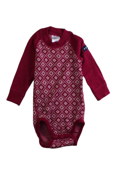 A Red Long Sleeve Bodysuits from Polarn O. Pyret in size 0-3M for girl. (Front View)