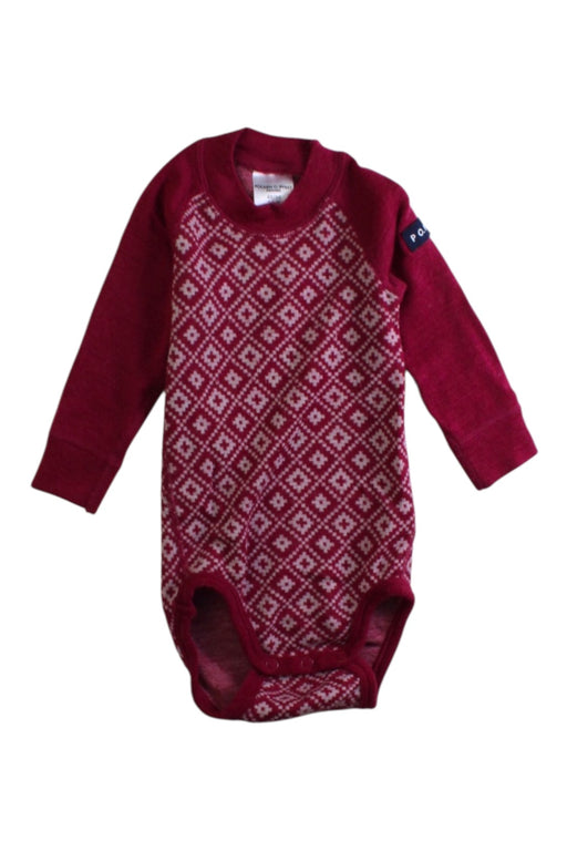 A Red Long Sleeve Bodysuits from Polarn O. Pyret in size 0-3M for girl. (Front View)