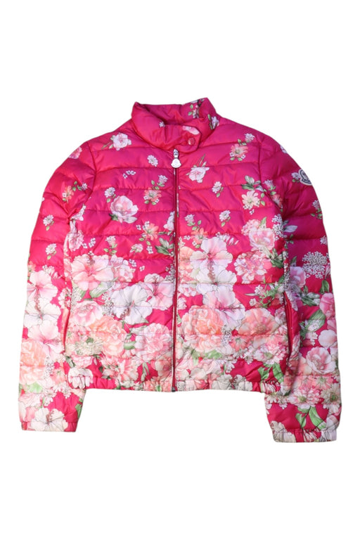 A Pink Puffer/Quilted Jackets from Moncler in size 8Y for girl. (Front View)