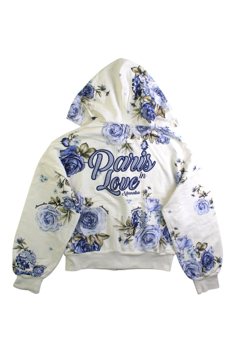 A White Hooded Sweatshirts from Monnalisa in size 8Y for girl. (Back View)