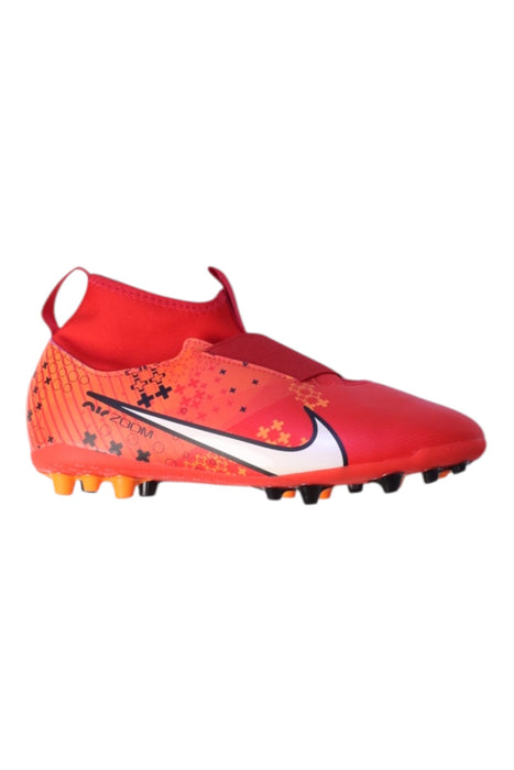 A Red Cleats/Soccer Shoes from Nike in size 12Y for girl. (Front View)