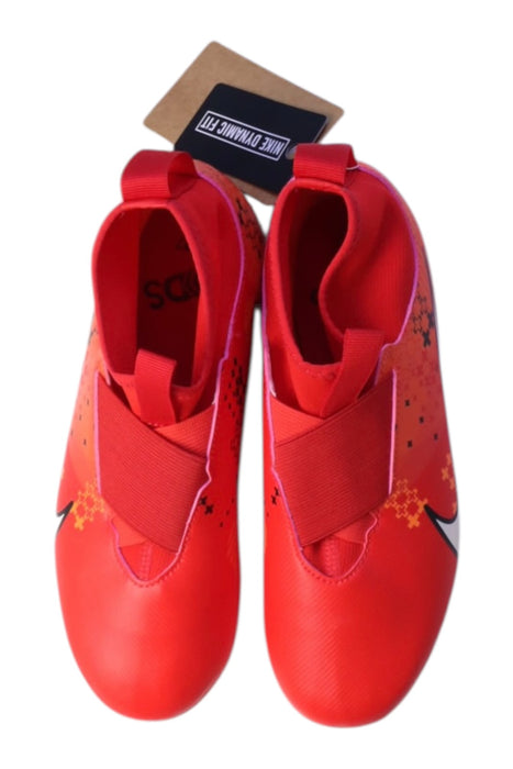 A Red Cleats/Soccer Shoes from Nike in size 12Y for girl. (Back View)