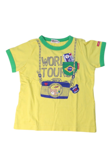 A Yellow Short Sleeve T Shirts from Miki House in size 4T for boy. (Front View)