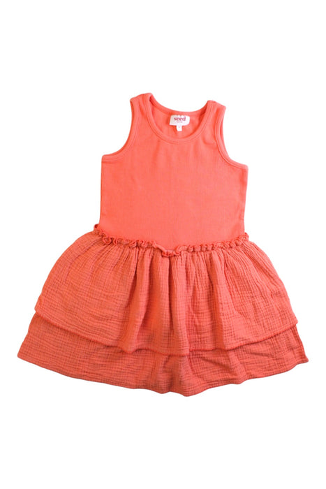 A Orange Sleeveless Dresses from Seed in size 5T for girl. (Front View)