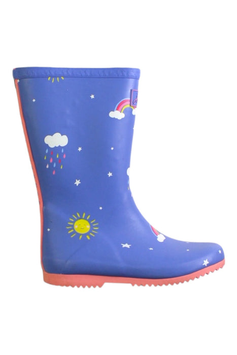 A Blue Rain Boots from Joules in size 6T for girl. (Front View)