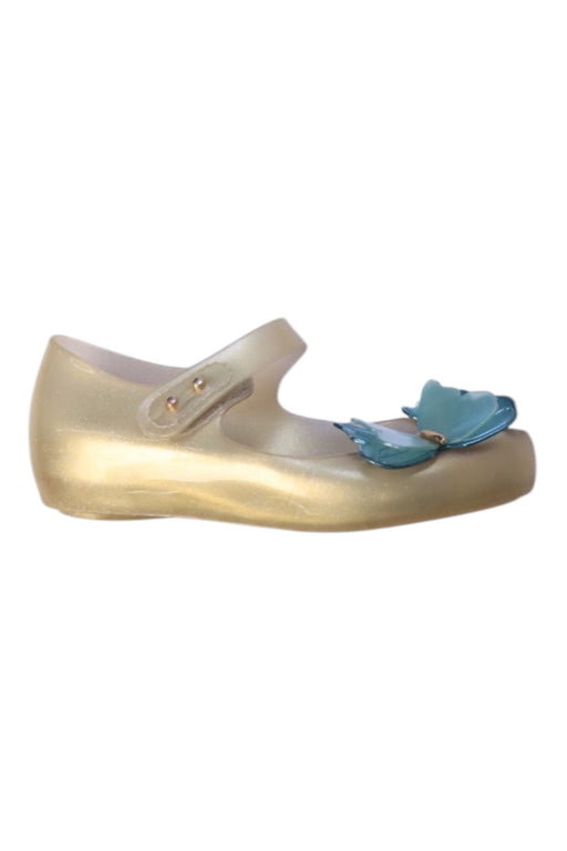 A Gold Sandals from Mini Melissa in size 6T for girl. (Front View)