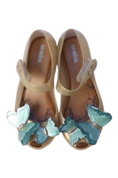 A Gold Sandals from Mini Melissa in size 6T for girl. (Back View)