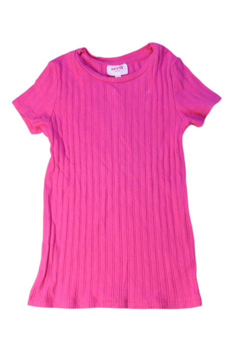 A Pink Short Sleeve Dresses from Seed in size 6T for girl. (Front View)