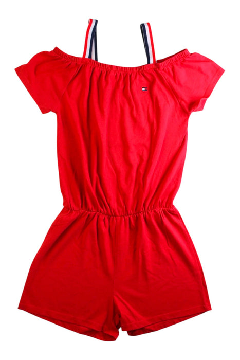 A Red Short Sleeve Rompers from Tommy Hilfiger in size 7Y for girl. (Front View)