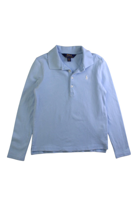 A Blue Long Sleeve Polos from Polo Ralph Lauren in size 6T for girl. (Front View)