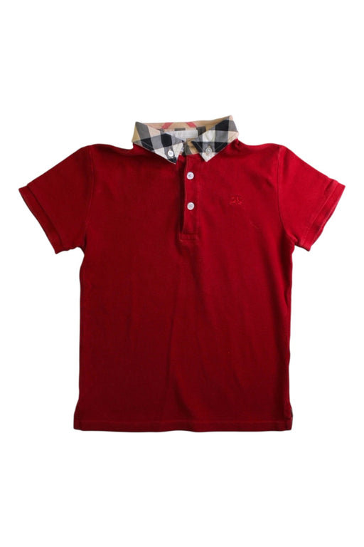 A Red Short Sleeve Polos from Burberry in size 5T for boy. (Front View)