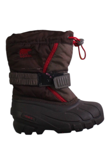 A Black Winter Boots from Sorel in size 4T for boy. (Front View)