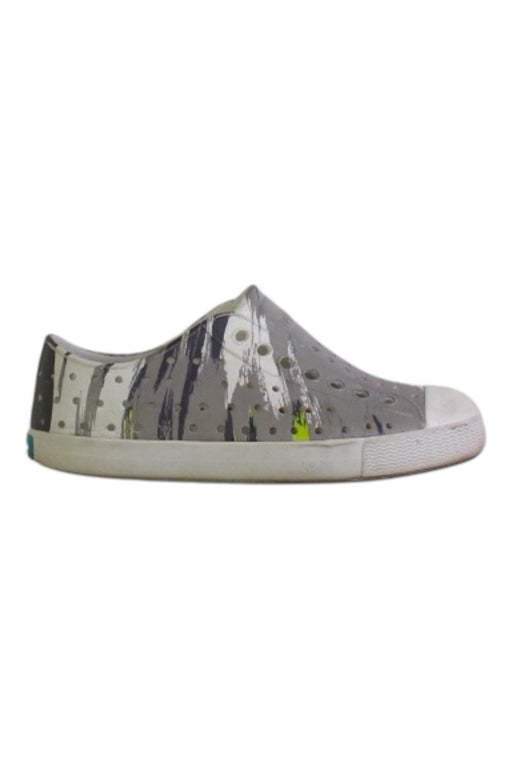 A Grey Slip Ons from Native Shoes in size 4T for boy. (Front View)