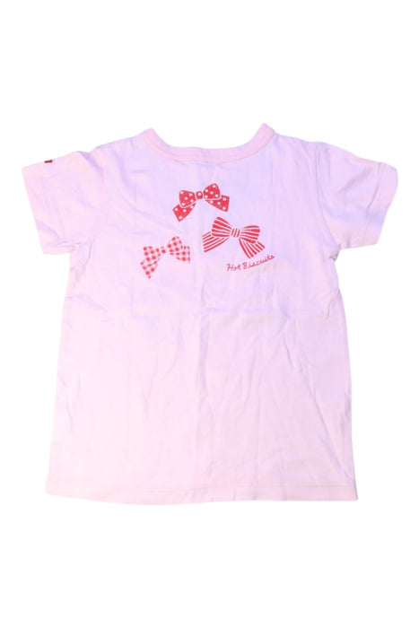 A Pink Short Sleeve T Shirts from Miki House in size 4T for girl. (Back View)